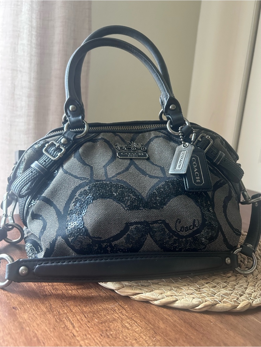 Coach Black Signature Sequin Dome Satchel